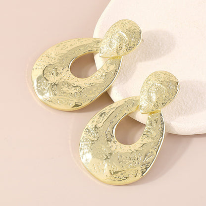 18K Gold-Plated Textured Open Drop Earrings, gold drop earrings for women, dainty minimalist design, front view