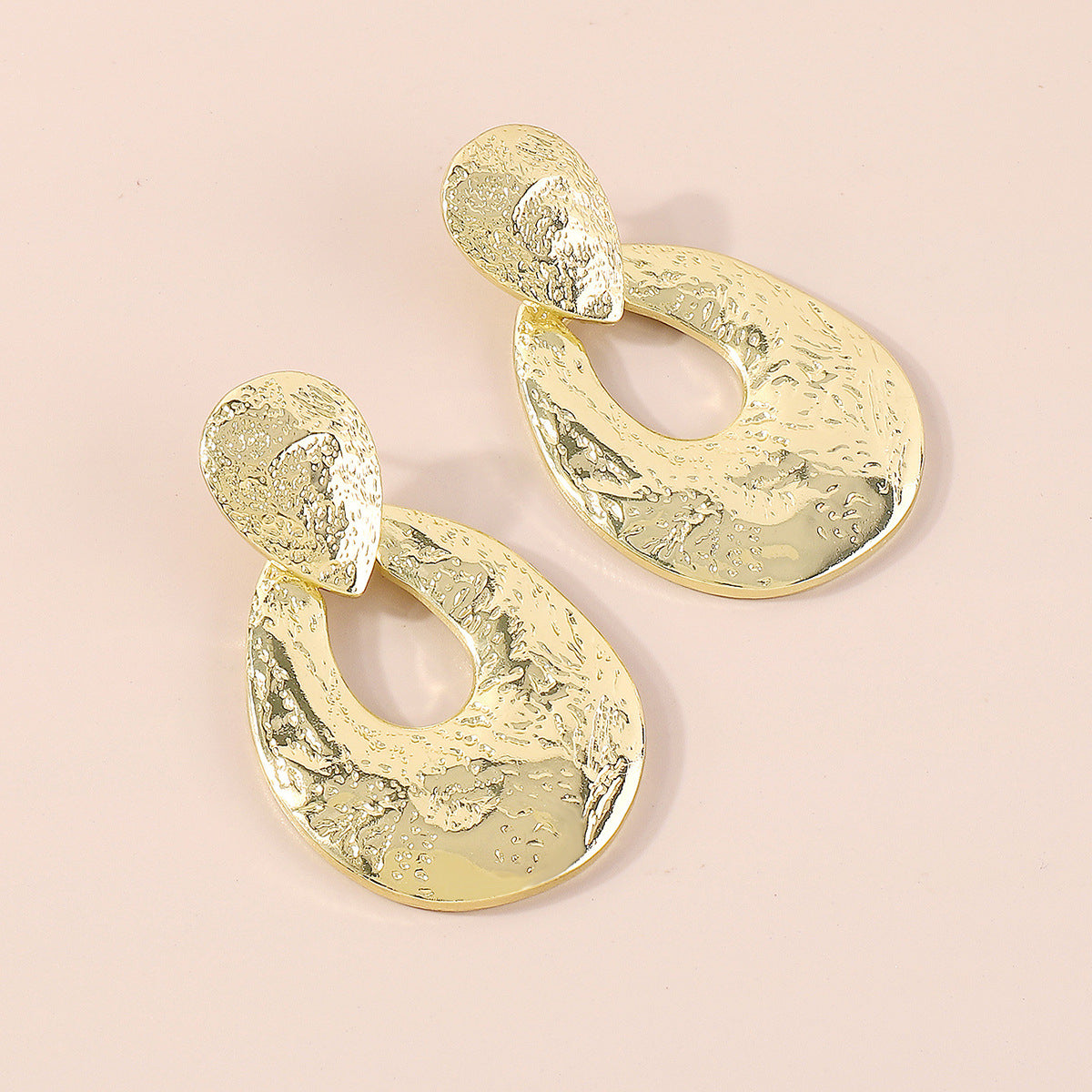 18K Gold-Plated Textured Open Drop Earrings, gold drop earrings for women, dainty minimalist design, side view