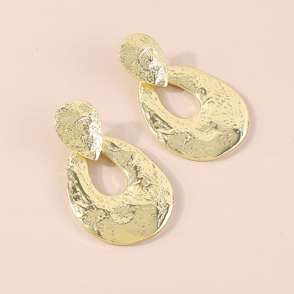18K Gold-Plated Textured Open Drop Earrings, gold drop earrings for women, dainty minimalist design, side view