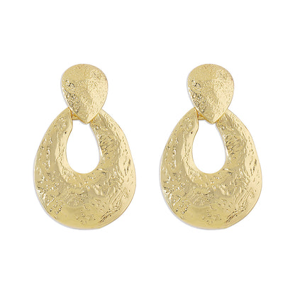 18K Gold-Plated Textured Open Drop Earrings, gold drop earrings for women, dainty minimalist design, styled look