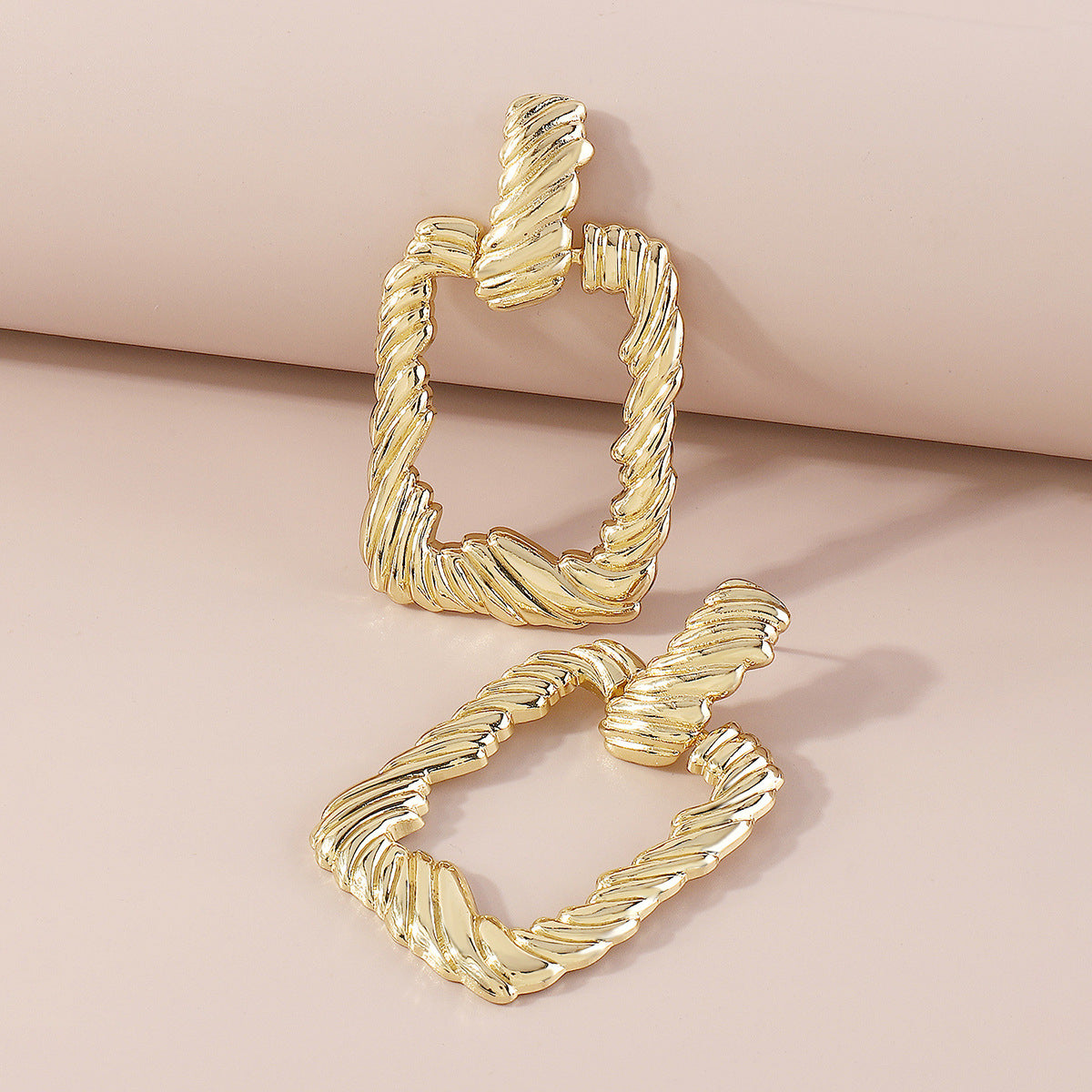 18K Gold-Plated Twine Open Rectangle Drop Earrings, gold drop earrings for women, vintage-inspired design, side view