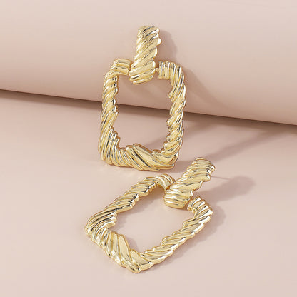 18K Gold-Plated Twine Open Rectangle Drop Earrings, gold drop earrings for women, vintage-inspired design, side view