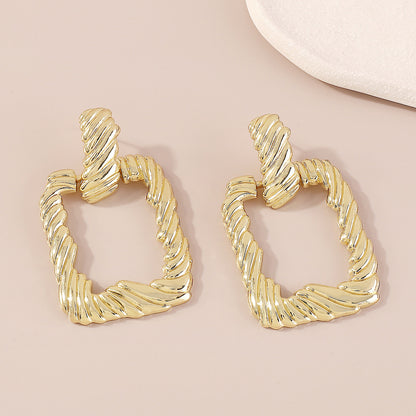 18K Gold-Plated Twine Open Rectangle Drop Earrings, gold drop earrings for women, vintage-inspired design, front view