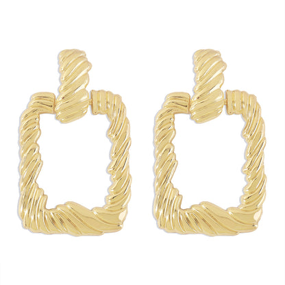 18K Gold-Plated Twine Open Rectangle Drop Earrings, gold drop earrings for women, vintage-inspired design, styled look