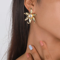 Cubic Zirconia & 18k Gold-Plated Flower Stud Earrings