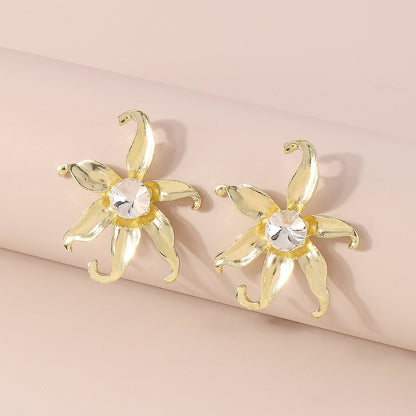 Cubic Zirconia and 18K Gold-Plated Flower Stud Earrings, gold stud earrings for women, elegant gift for her, side view