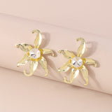 Cubic Zirconia & 18k Gold-Plated Flower Stud Earrings