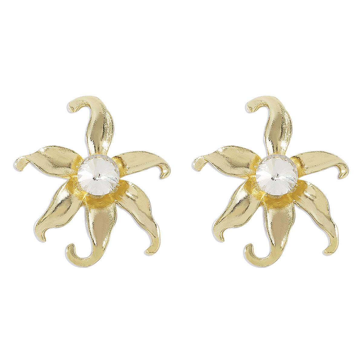 Cubic Zirconia and 18K Gold-Plated Flower Stud Earrings, gold stud earrings for women, elegant gift for her, front view