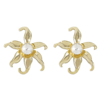 Cubic Zirconia and 18K Gold-Plated Flower Stud Earrings, gold stud earrings for women, elegant gift for her, front view