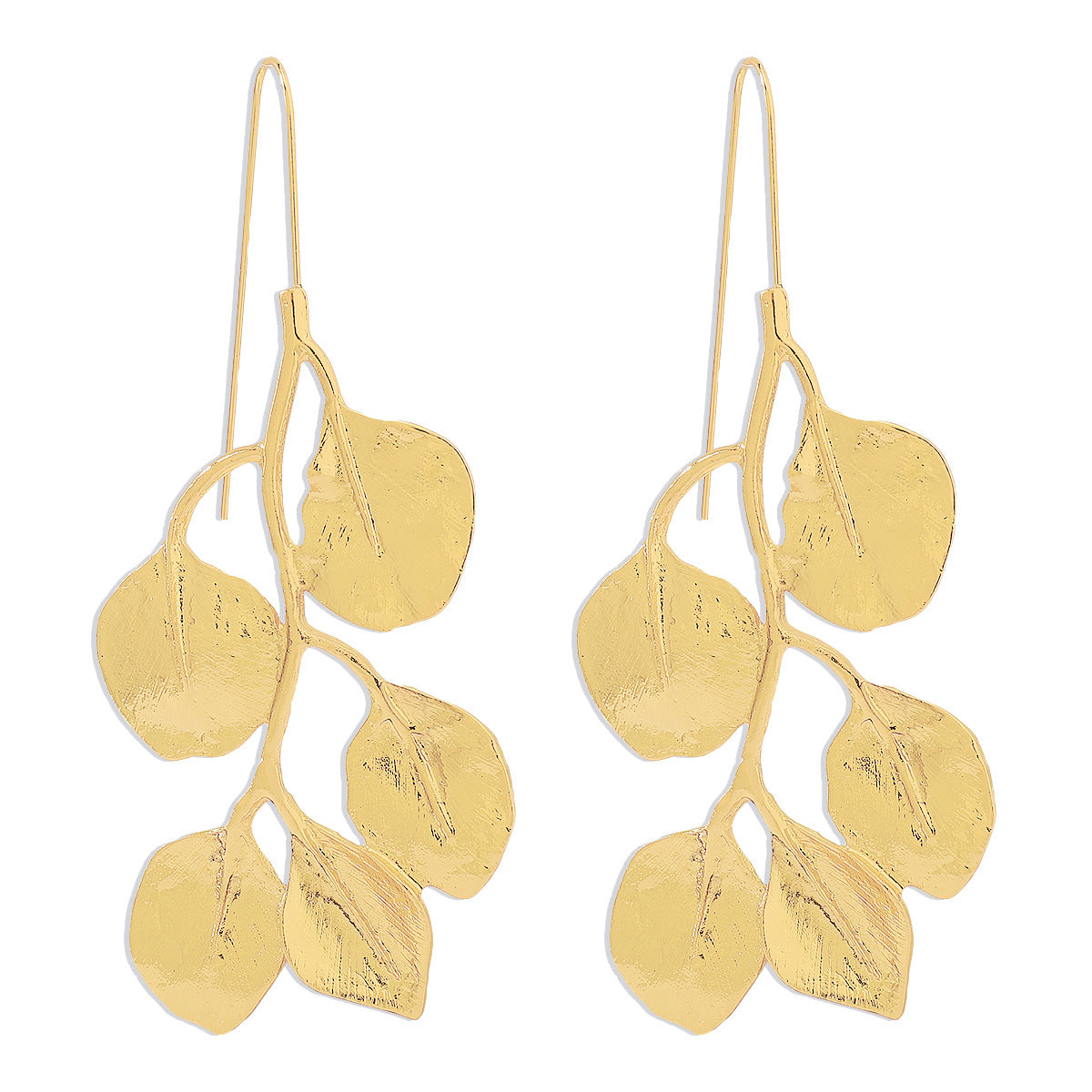 Stunning 18K gold-plated earrings adorned with delicate leaf motifs, ideal for a chic and botanical-inspired look.
