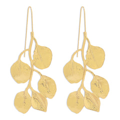 Stunning 18K gold-plated earrings adorned with delicate leaf motifs, ideal for a chic and botanical-inspired look.