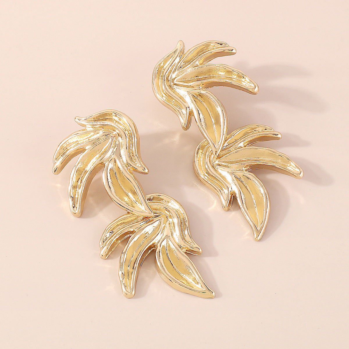18K Gold-Plated Linked Leaves Drop Earrings, gold drop earrings for women, botanical inspired, styled look