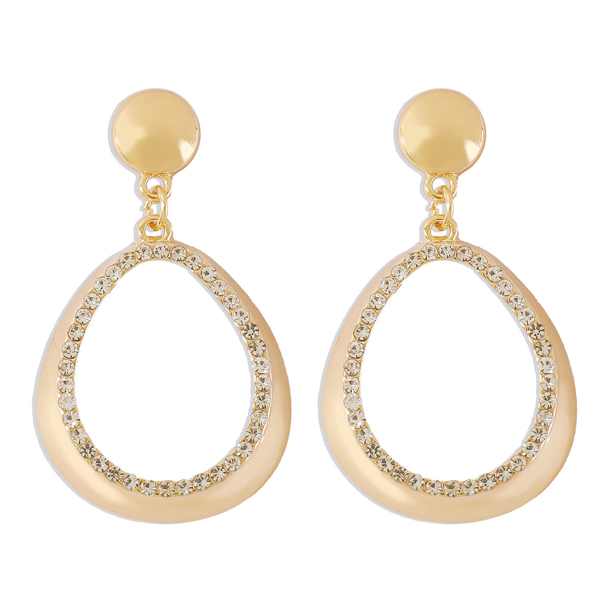 Cubic Zirconia and 18K Gold-Plated Open Oval Drop Earrings, gold drop earrings for women, botanical inspired, front view