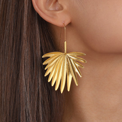 18K Gold-Plated Palm Leaf Drop Earrings, gold drop earrings for women, everyday style, lifestyle look