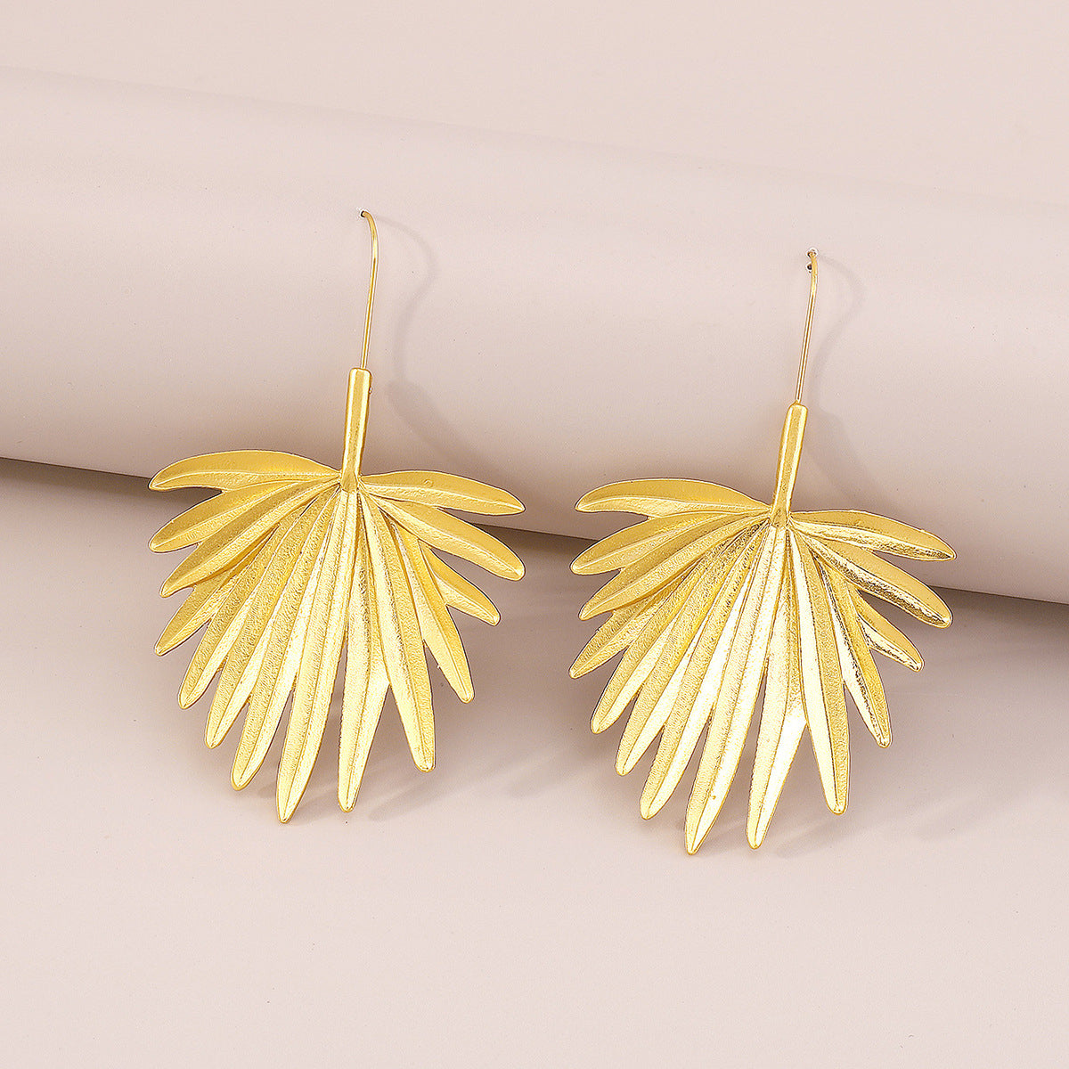 18K Gold-Plated Palm Leaf Drop Earrings, gold drop earrings for women, everyday style, detail close-up
