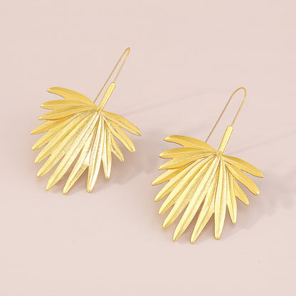 18K Gold-Plated Palm Leaf Drop Earrings, gold drop earrings for women, everyday style, front view