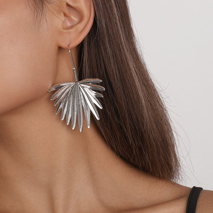 Silver-Plated Palm Leaf Drop Earrings, silver drop earrings for women, botanical inspired, lifestyle look
