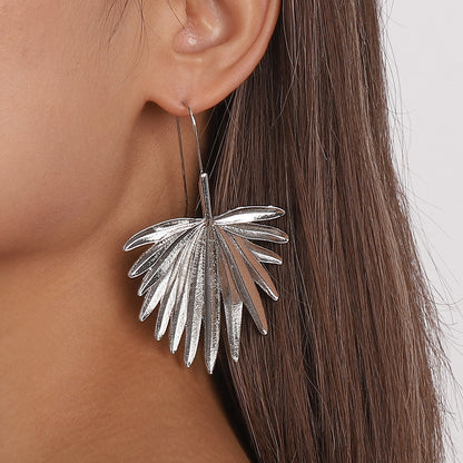 Silver-Plated Palm Leaf Drop Earrings, silver drop earrings for women, botanical inspired, styled look