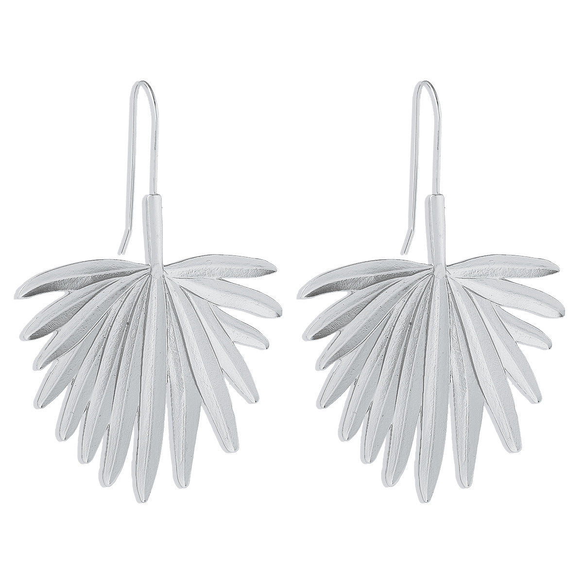 Silver-Plated Palm Leaf Drop Earrings, silver drop earrings for women, botanical inspired, side view