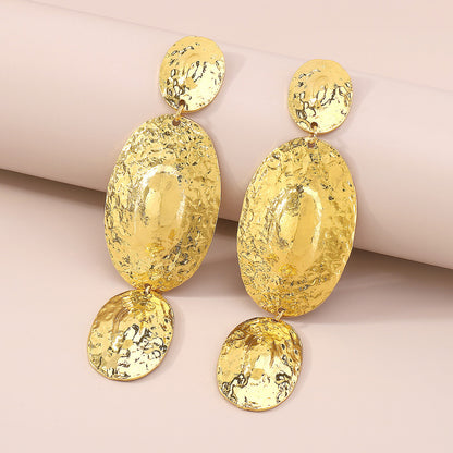 18K Gold-Plated Textured Oval Drop Earrings, gold drop earrings for women, dainty minimalist design, side view