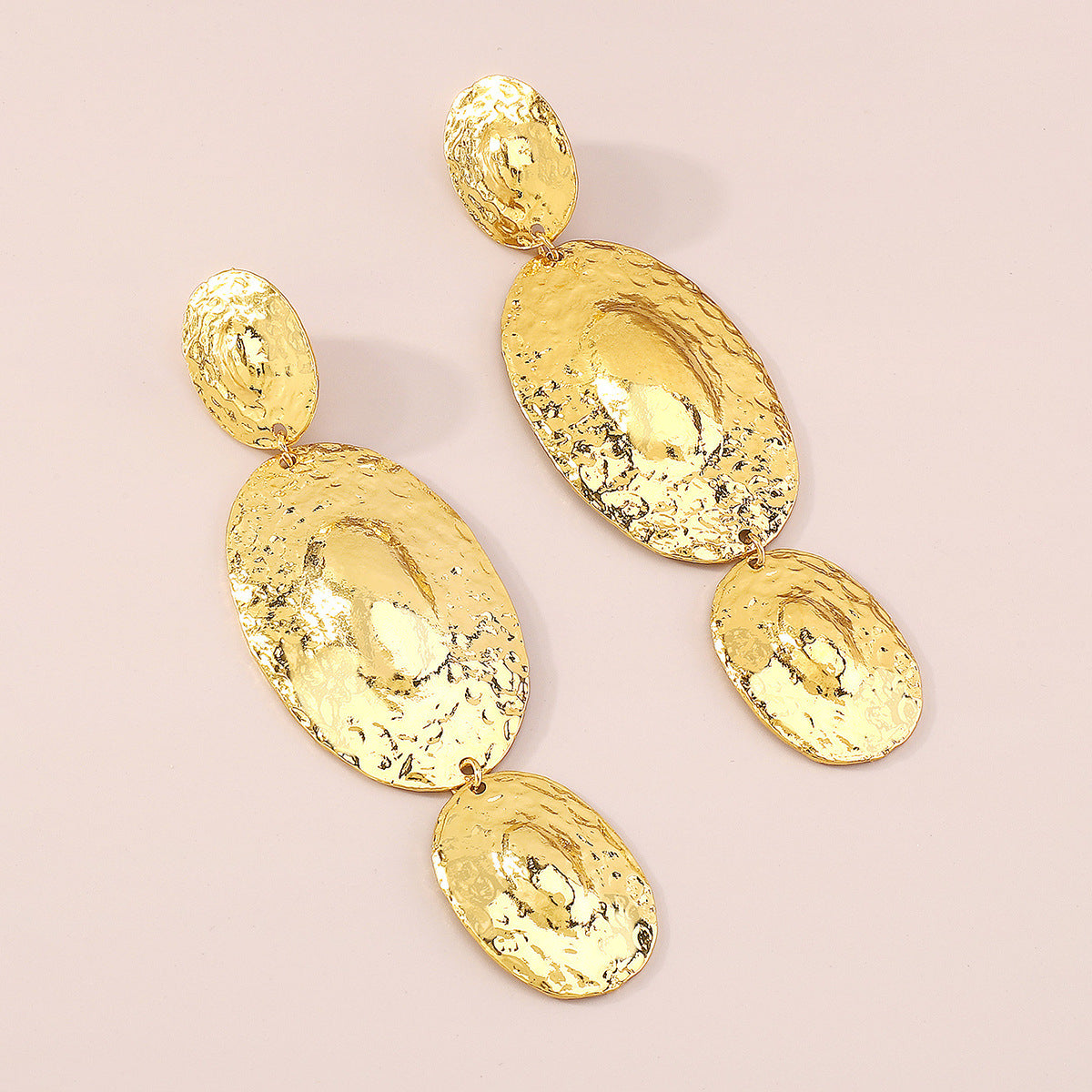 18K Gold-Plated Textured Oval Drop Earrings, gold drop earrings for women, dainty minimalist design, detail close-up