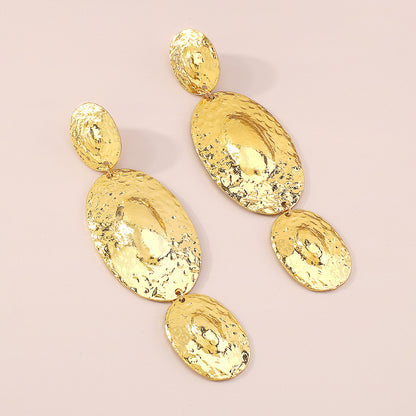 18K Gold-Plated Textured Oval Drop Earrings, gold drop earrings for women, dainty minimalist design, detail close-up