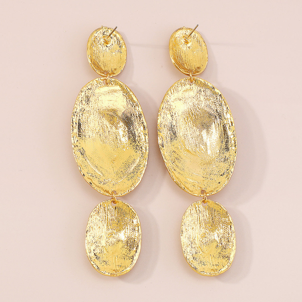 18K Gold-Plated Textured Oval Drop Earrings, gold drop earrings for women, dainty minimalist design, lifestyle look