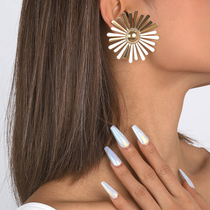 18K Gold-Plated Sunflower Stud Earrings, gold stud earrings for women, elegant gift for her, lifestyle look