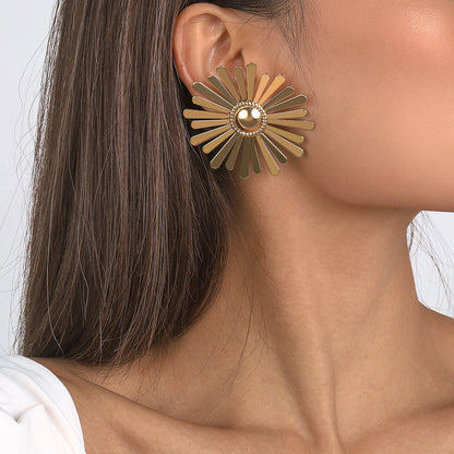 18K Gold-Plated Sunflower Stud Earrings, gold stud earrings for women, elegant gift for her, styled look