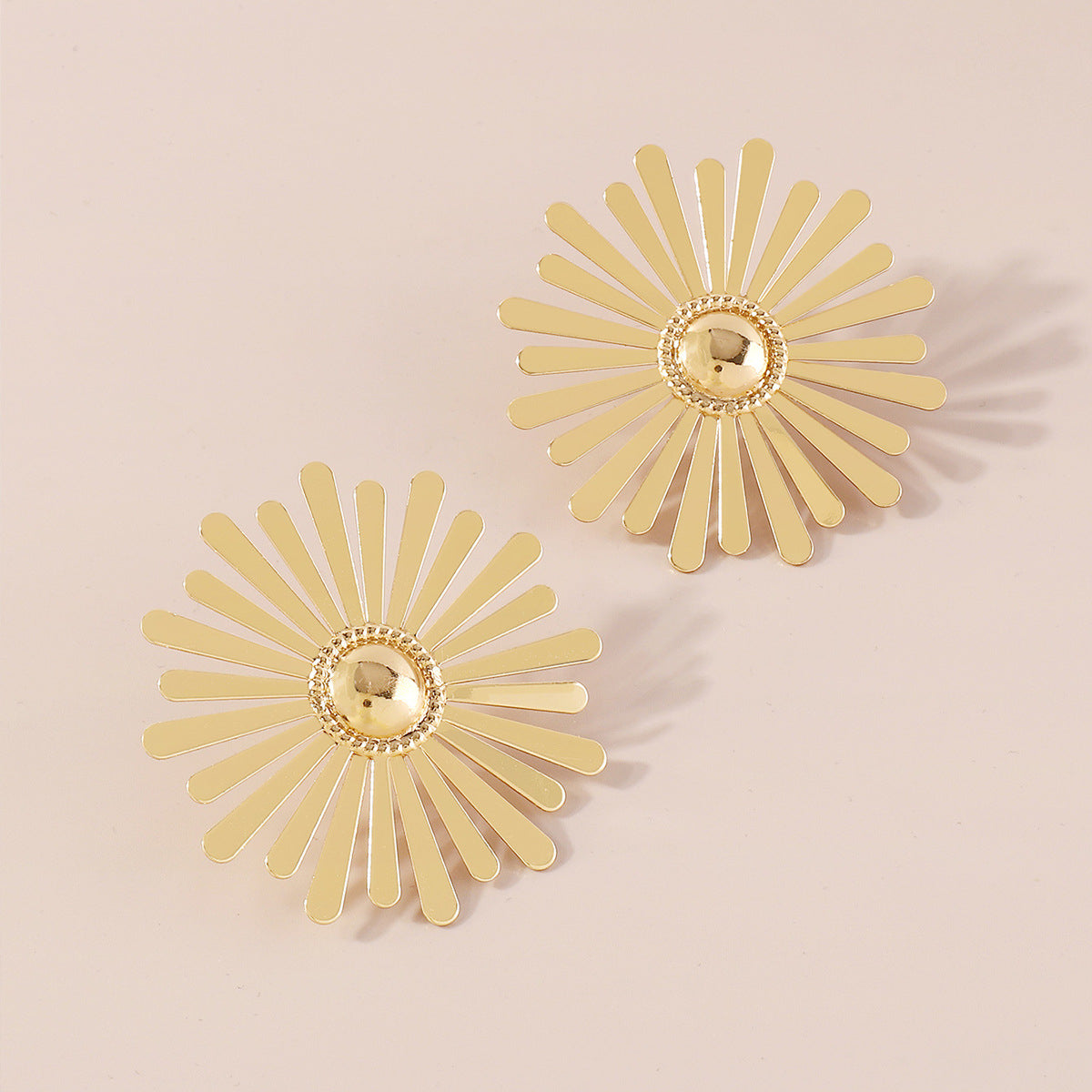 18K Gold-Plated Sunflower Stud Earrings, gold stud earrings for women, elegant gift for her, front view