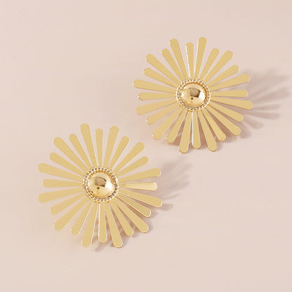 18K Gold-Plated Sunflower Stud Earrings, gold stud earrings for women, elegant gift for her, front view