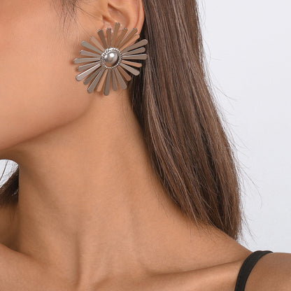 Silver-Plated Sunflower Stud Earrings, silver stud earrings for women, elegant gift for her, styled look