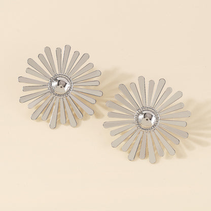 Silver-Plated Sunflower Stud Earrings, silver stud earrings for women, elegant gift for her, front view