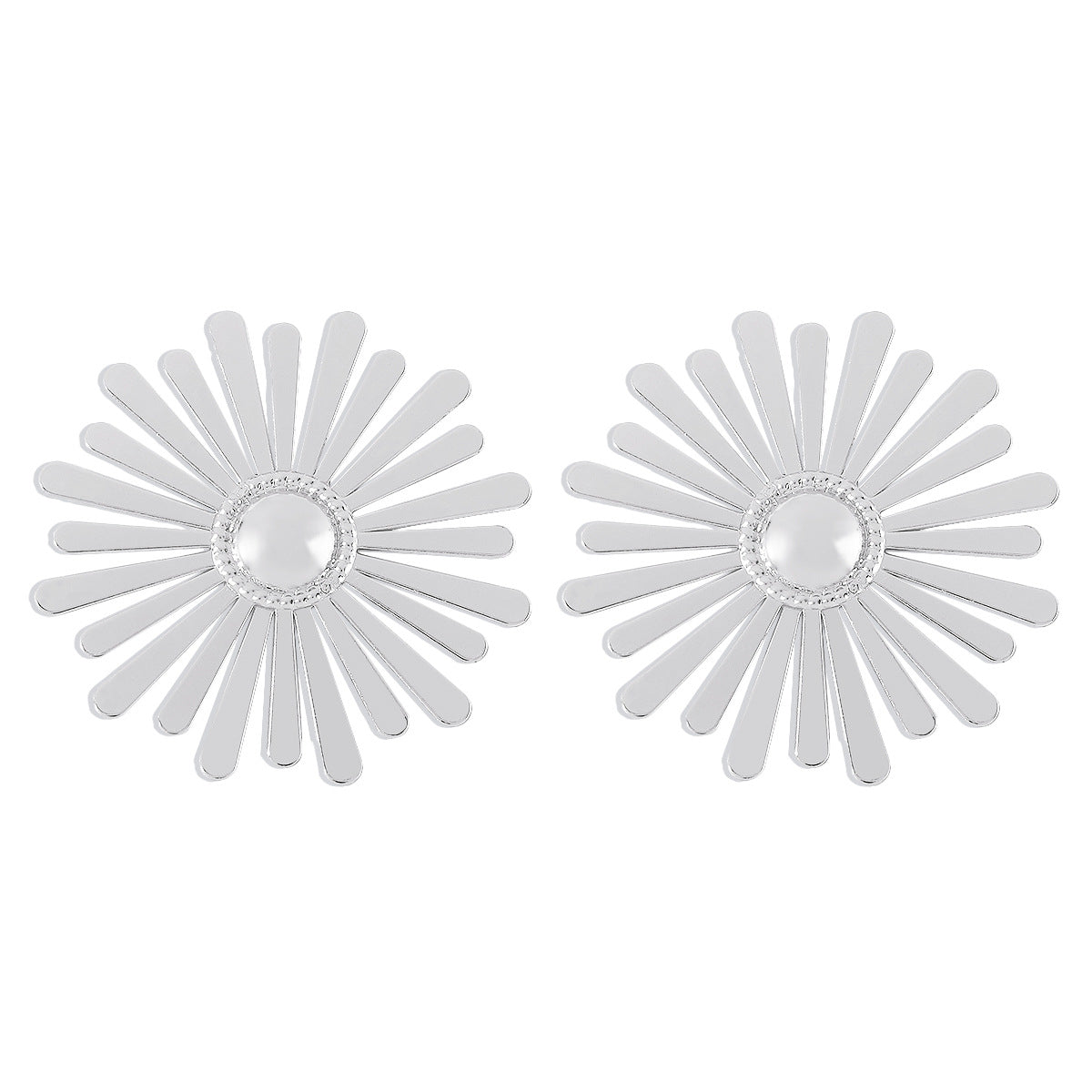 Silver-Plated Sunflower Stud Earrings, silver stud earrings for women, elegant gift for her, side view