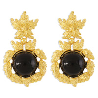 Black & 18k Gold-Plated Botanical Drop Earrings