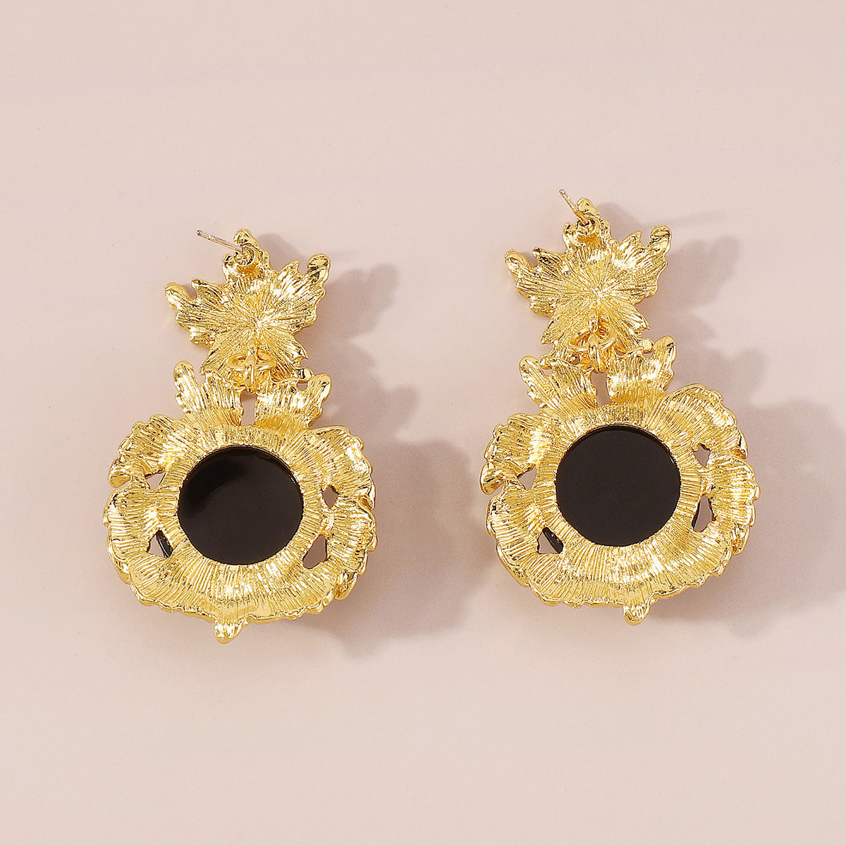 Black & 18K Gold-Plated Botanical Drop Earrings