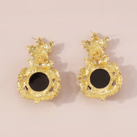Black & 18k Gold-Plated Botanical Drop Earrings