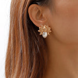 Pearl & 18k Gold-Plated Botanical Stud Earring