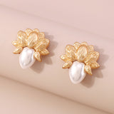 Pearl & 18k Gold-Plated Botanical Stud Earring