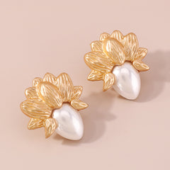 Pearl & 18K Gold-Plated Botanical Stud Earring