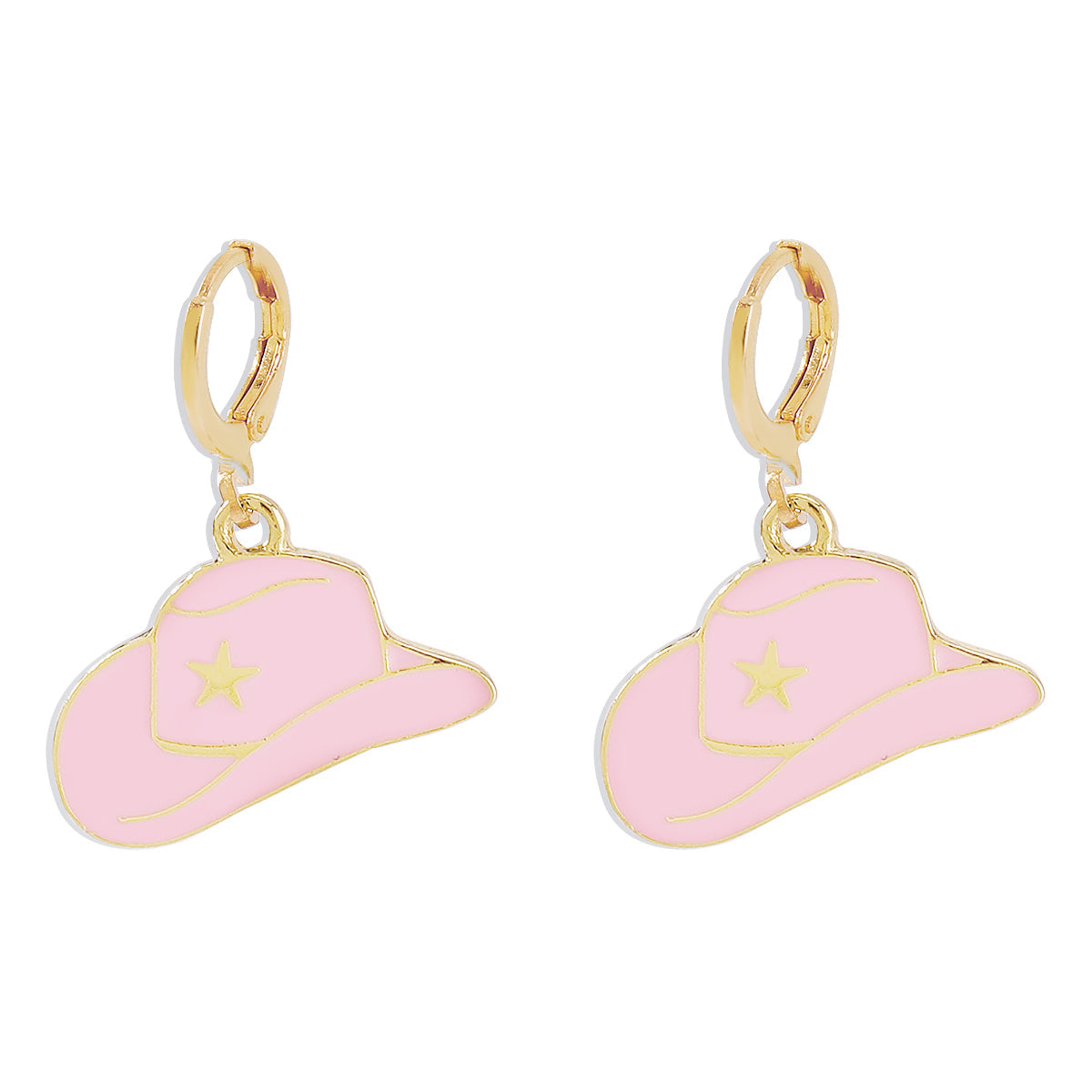 Pink Enamel & 18K Gold-Plated Cowboy Hat Huggie Earrings