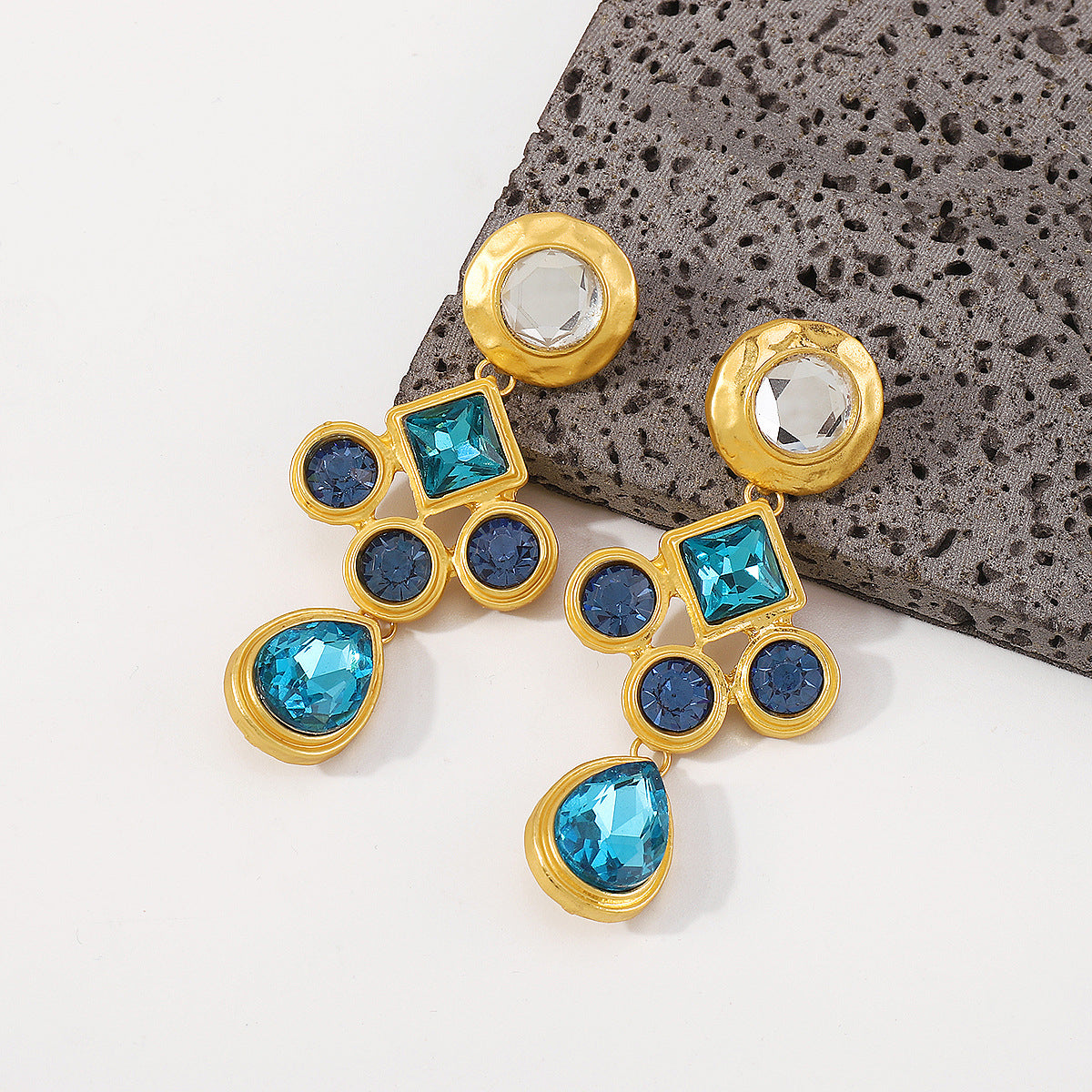 Crystal & 18K Gold-Plated Geometric Drop Earrings