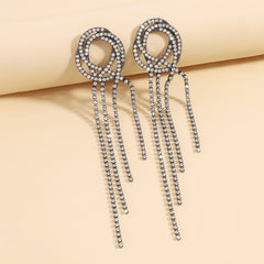 Cubic Zirconia & Rhodium-Plated Tassel Drop Earrings