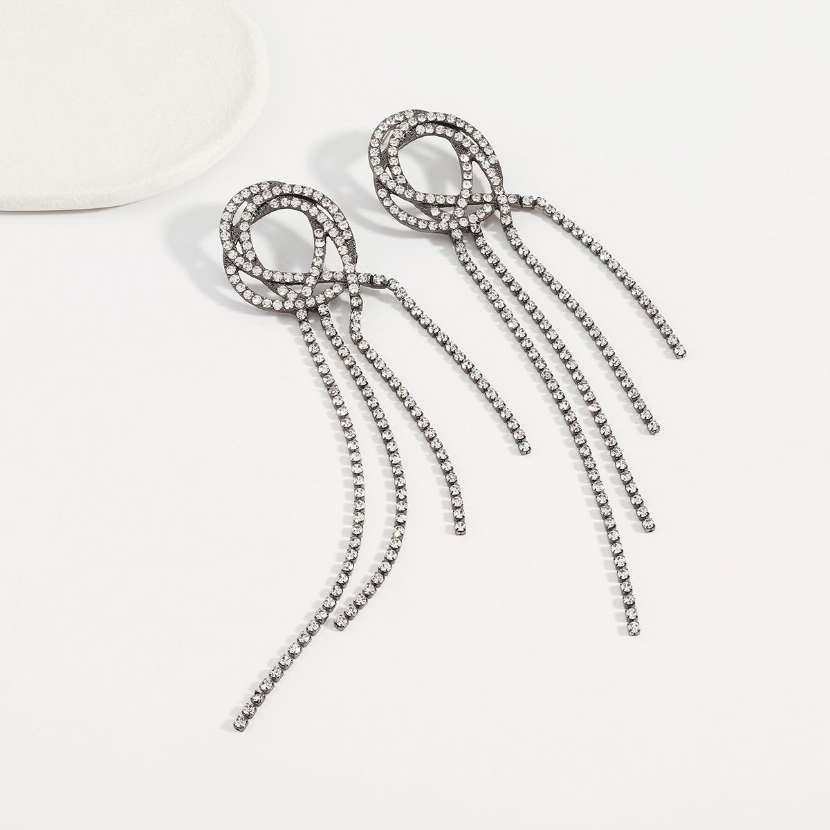Cubic Zirconia & Rhodium-Plated Tassel Drop Earrings