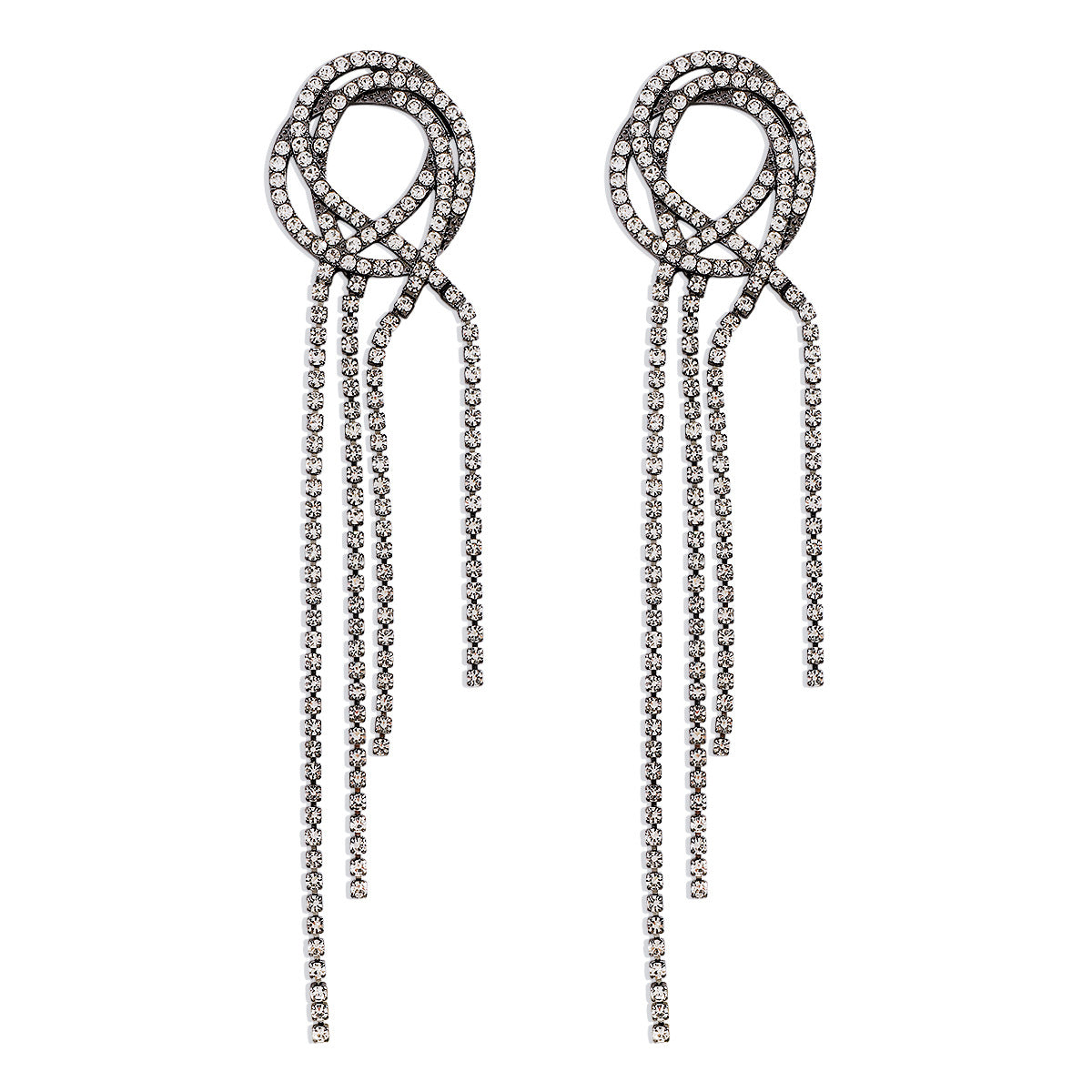 Cubic Zirconia & Rhodium-Plated Tassel Drop Earrings