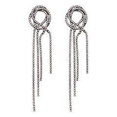 Cubic Zirconia & Rhodium-Plated Tassel Drop Earrings