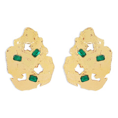 Green Crystal & 18K Gold-Plated Abstract Stud Earrings