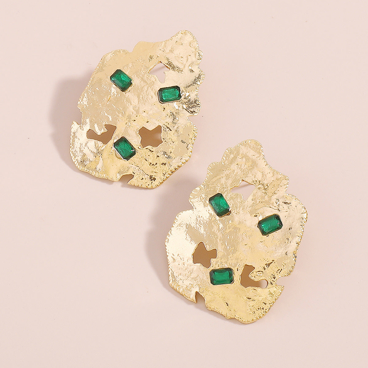 Green Crystal & 18K Gold-Plated Abstract Stud Earrings