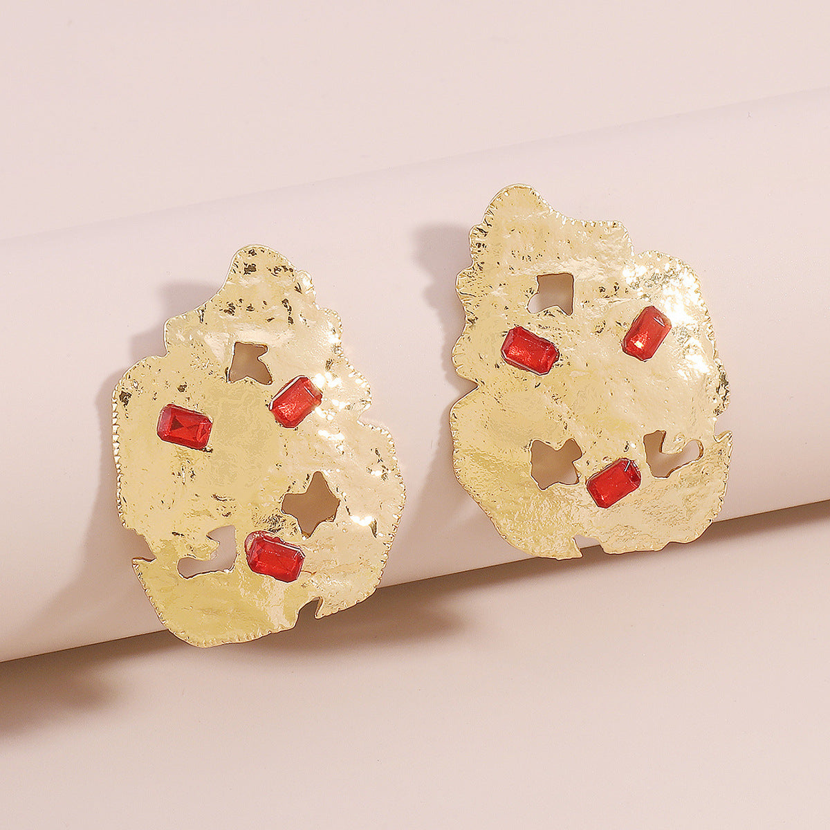 Red Crystal & 18K Gold-Plated Abstract Stud Earrings