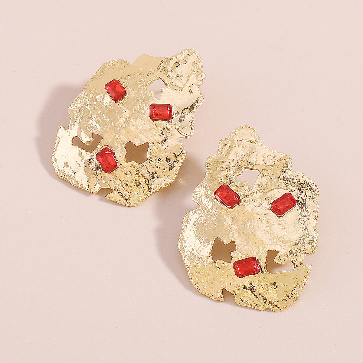 Red Crystal & 18K Gold-Plated Abstract Stud Earrings